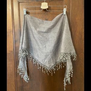 Silver scarf, unique lace trim